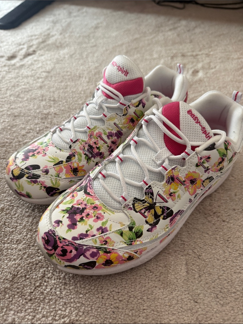 Easy Spirit Womenโs Floral Athletic Sneakers - White & Pink